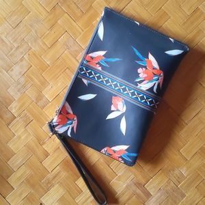 Navy Floral Wristlet Clutch